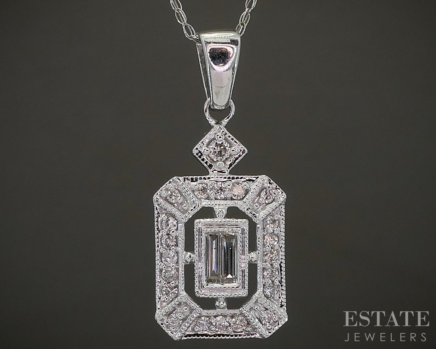 14k White Gold Natural .15ctw Diamond Halo Necklace 2.9g 18"L p24774b