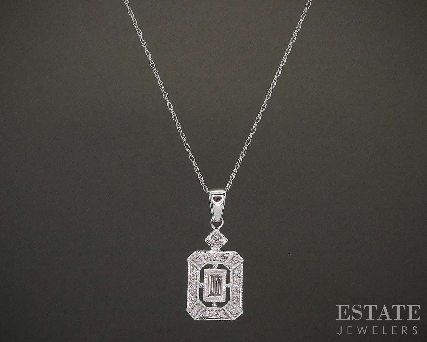 14k White Gold Natural .15ctw Diamond Halo Necklace 2.9g 18"L p24774b