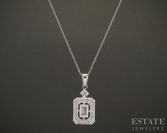 14k White Gold Natural .15ctw Diamond Halo Necklace 2.9g 18"L p24774b