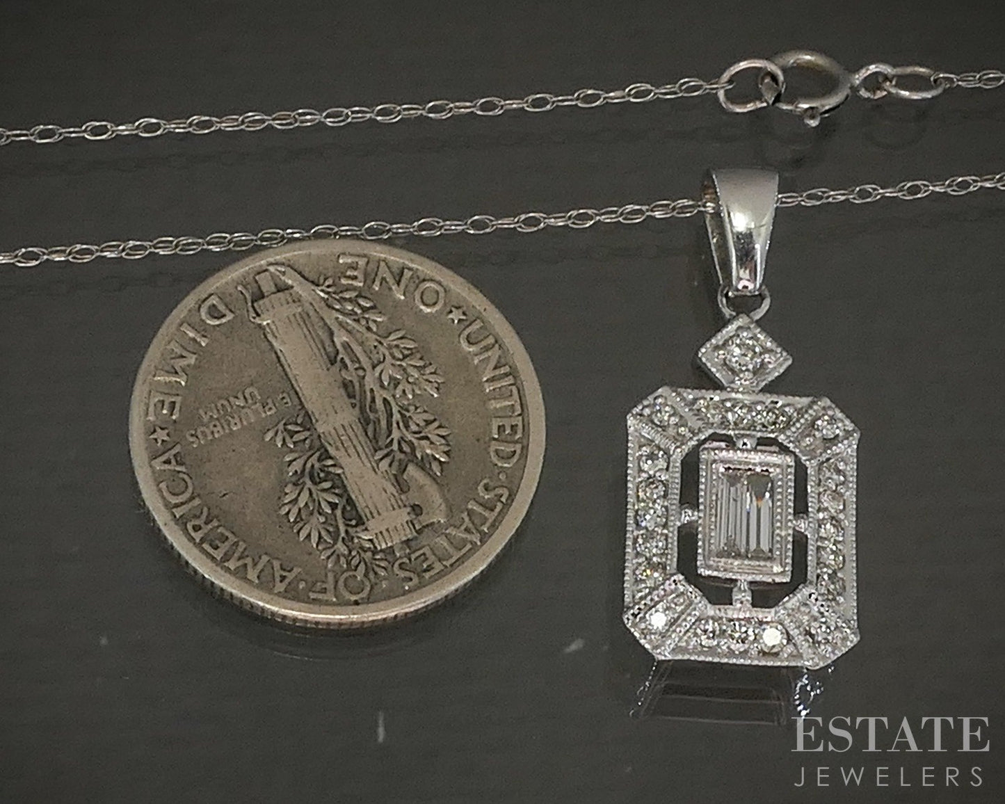14k White Gold Natural .15ctw Diamond Halo Necklace 2.9g 18"L p24774b