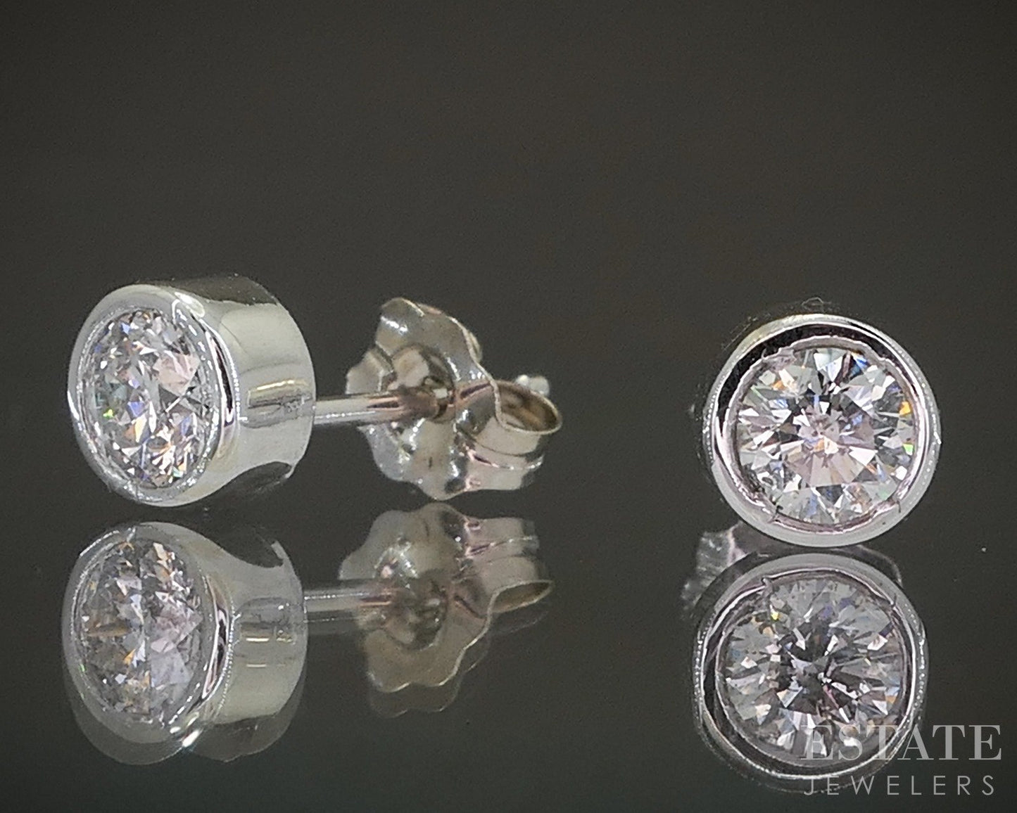 14k White Gold Round Natural .42ctw Diamond Bezel Stud Earrings p27145