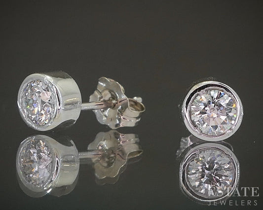 14k White Gold Round Natural .42ctw Diamond Bezel Stud Earrings p27145