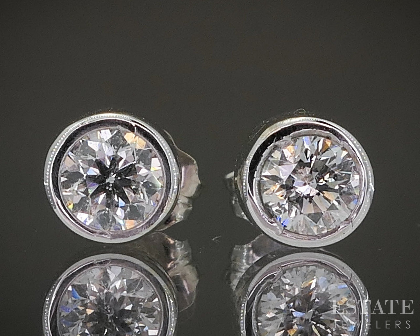 14k White Gold Round Natural .42ctw Diamond Bezel Stud Earrings p27145