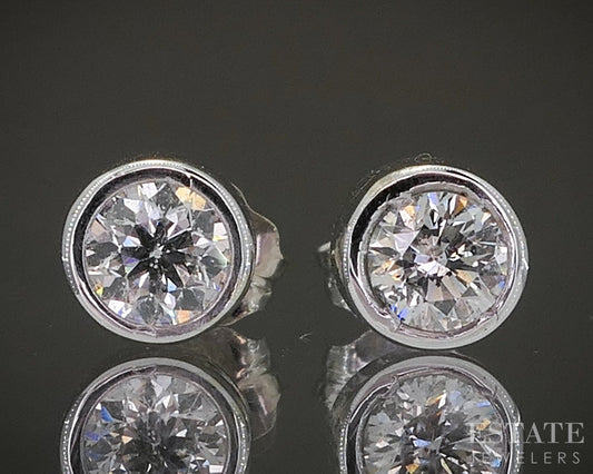 14k White Gold Round Natural .42ctw Diamond Bezel Stud Earrings p27145