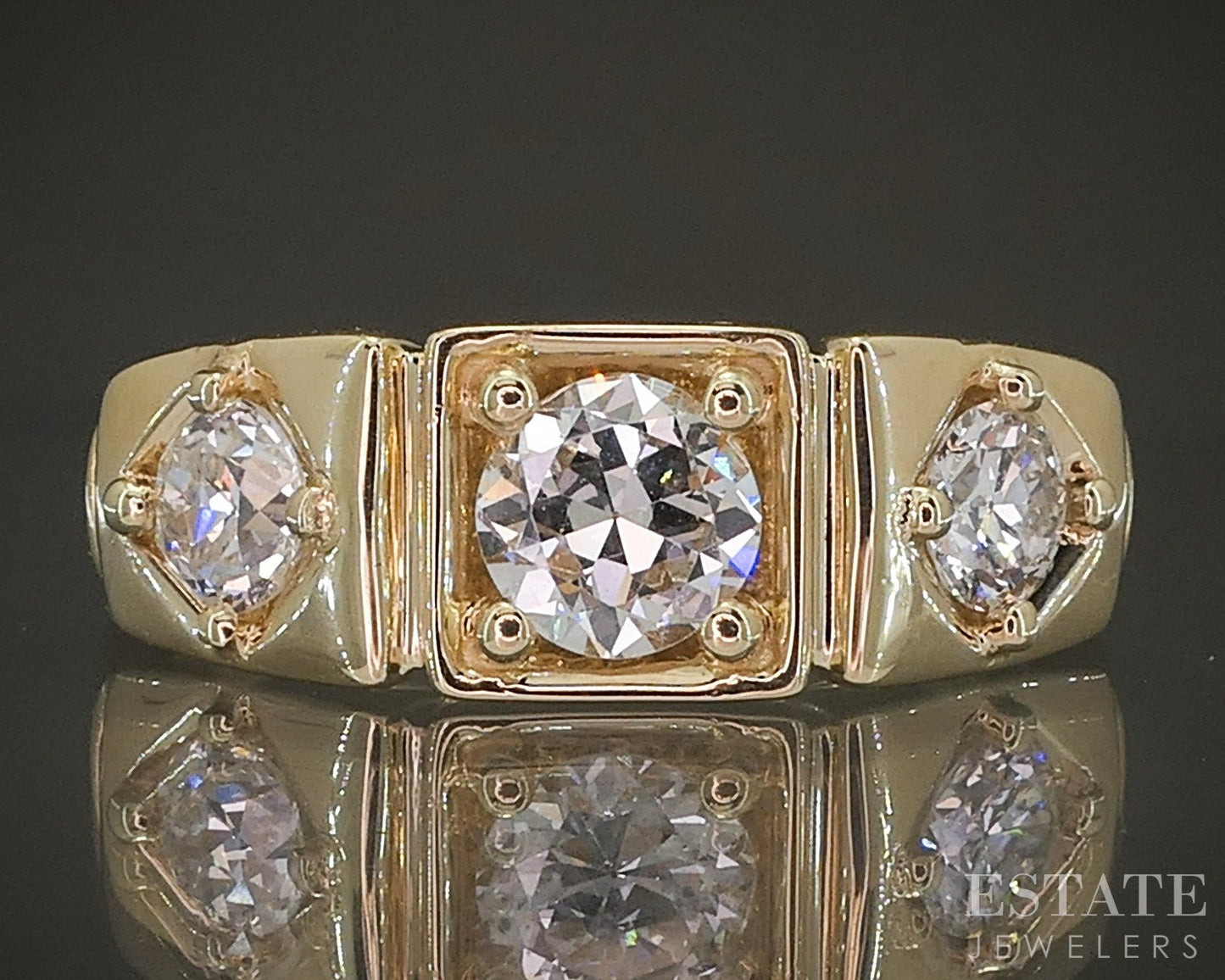 14k Yellow Gold OEC Natural .94ctw Diamond Three Stone Engagement Ring p27184