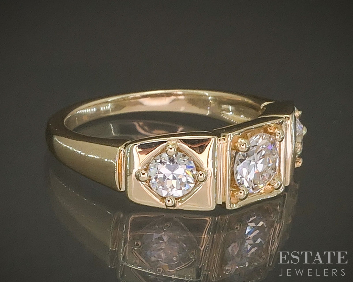 14k Yellow Gold OEC Natural .94ctw Diamond Three Stone Engagement Ring p27184