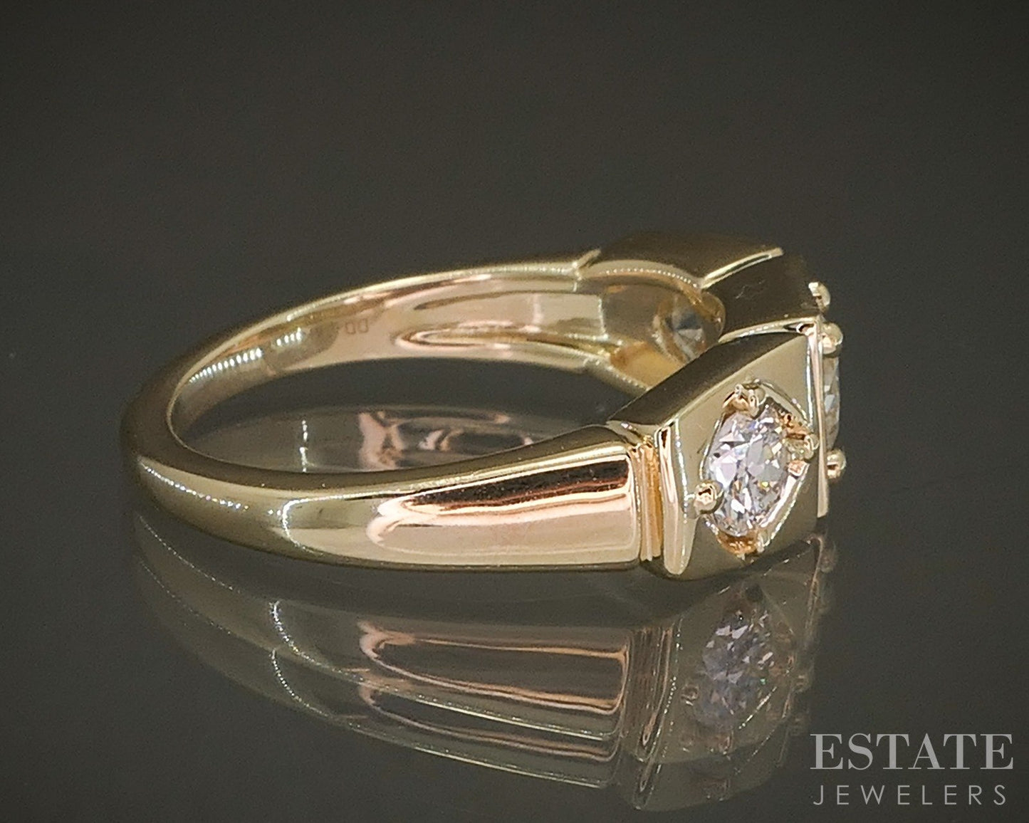 14k Yellow Gold OEC Natural .94ctw Diamond Three Stone Engagement Ring p27184
