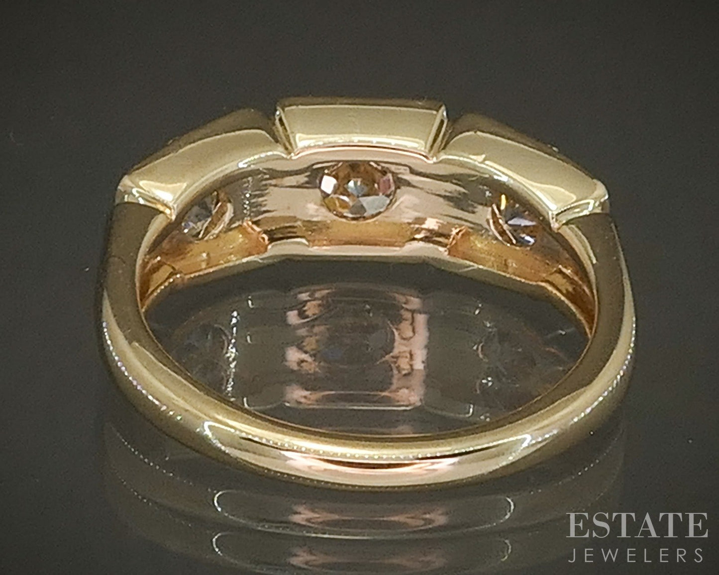 14k Yellow Gold OEC Natural .94ctw Diamond Three Stone Engagement Ring p27184