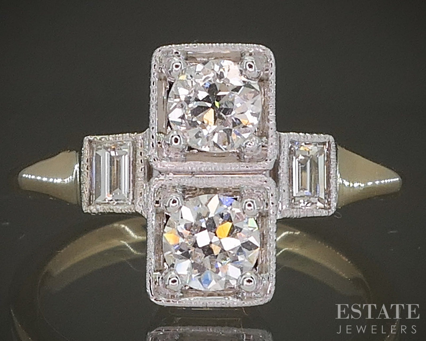 14k Yellow & White Gold OEC Baguette Natural .88ctw Diamond Ring p27182
