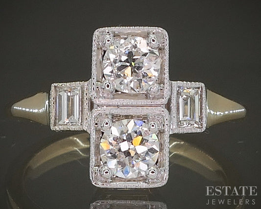 14k Yellow & White Gold OEC Baguette Natural .88ctw Diamond Ring p27182
