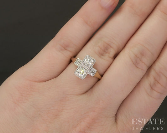 14k Yellow & White Gold OEC Baguette Natural .88ctw Diamond Ring p27182