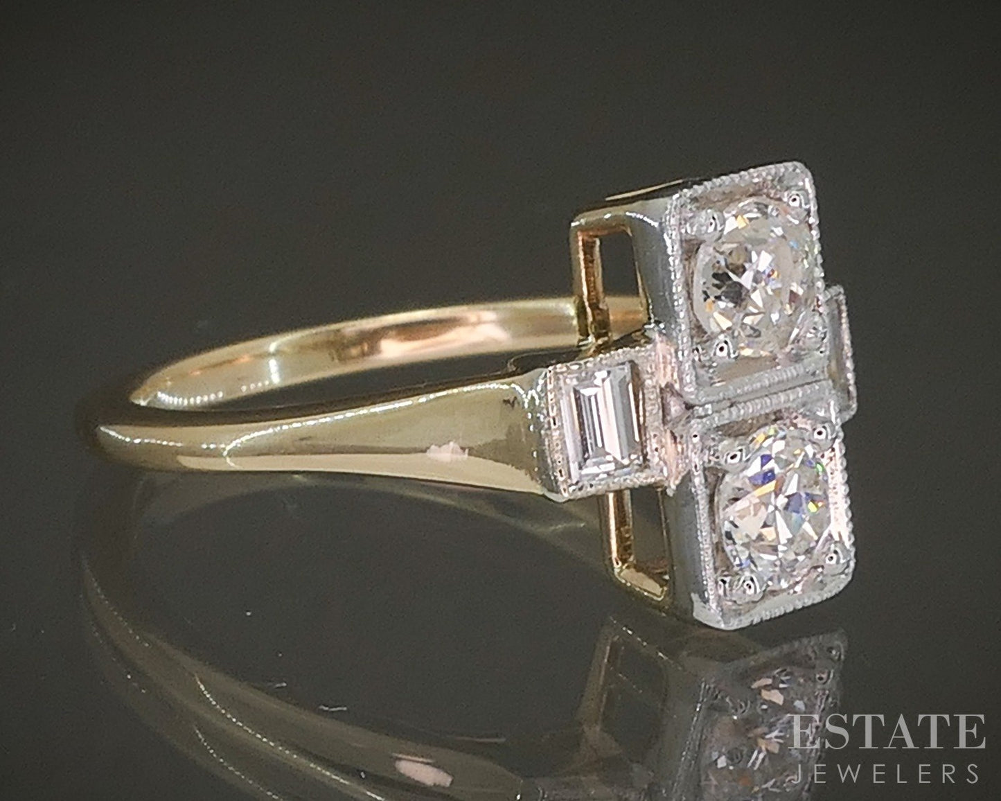 14k Yellow & White Gold OEC Baguette Natural .88ctw Diamond Ring p27182