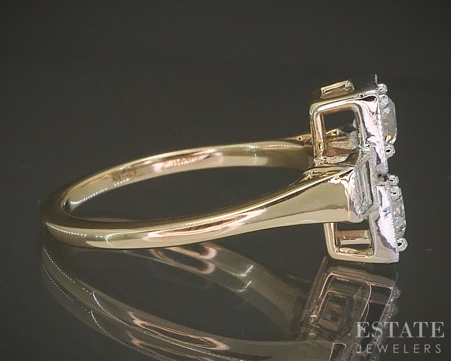 14k Yellow & White Gold OEC Baguette Natural .88ctw Diamond Ring p27182