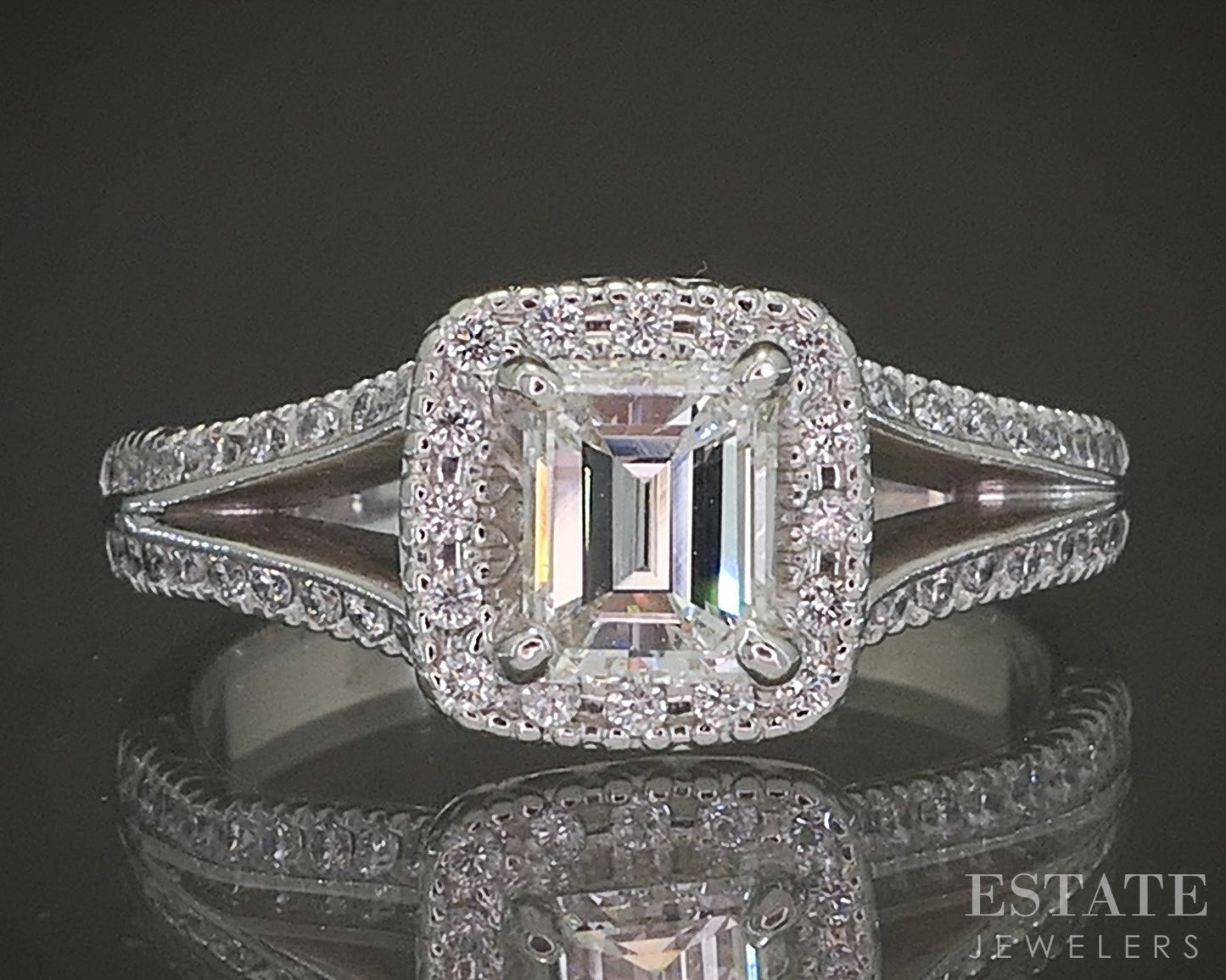 18k White Gold Emerald Natural .95ctw Diamond Bellarri Engagement Ring p24167
