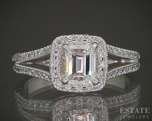 18k White Gold Emerald Natural .95ctw Diamond Bellarri Engagement Ring p24167
