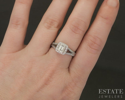 18k White Gold Emerald Natural .95ctw Diamond Bellarri Engagement Ring p24167