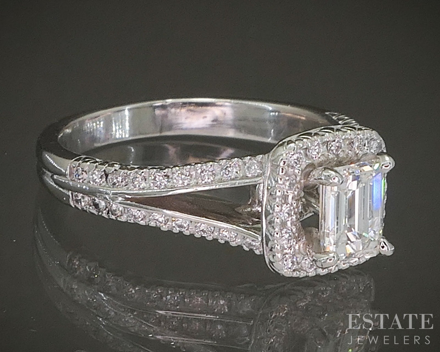 18k White Gold Emerald Natural .95ctw Diamond Bellarri Engagement Ring p24167