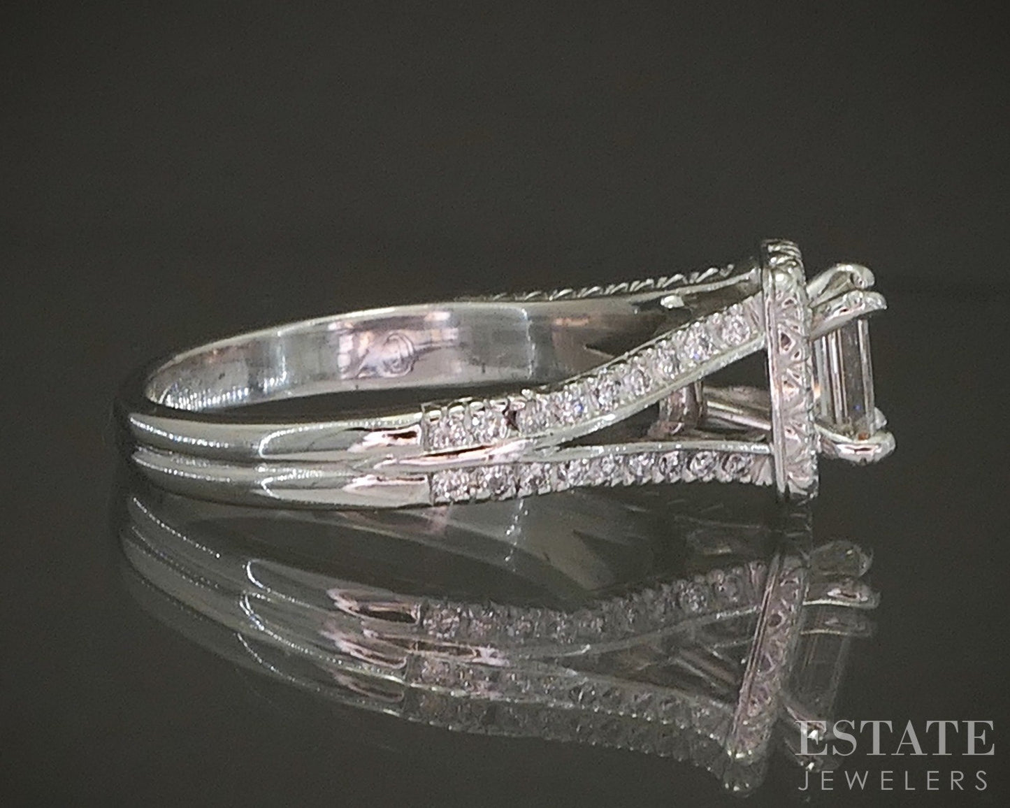 18k White Gold Emerald Natural .95ctw Diamond Bellarri Engagement Ring p24167