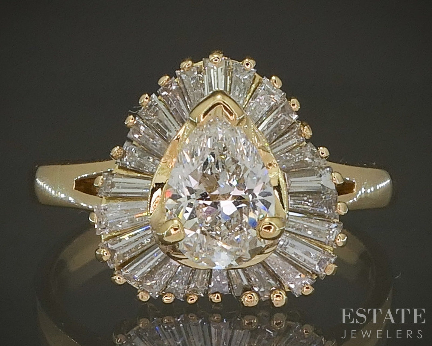 18k Yellow Gold Pear Natural 1.51ctw Diamond Ballerina Engagement Ring p26290