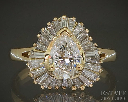 18k Yellow Gold Pear Natural 1.51ctw Diamond Ballerina Engagement Ring p26290