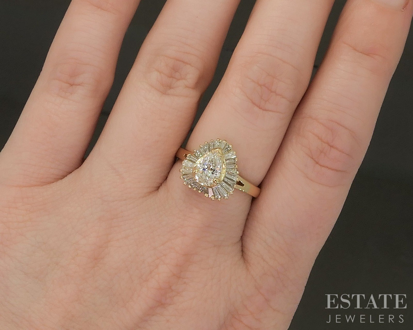 18k Yellow Gold Pear Natural 1.51ctw Diamond Ballerina Engagement Ring p26290