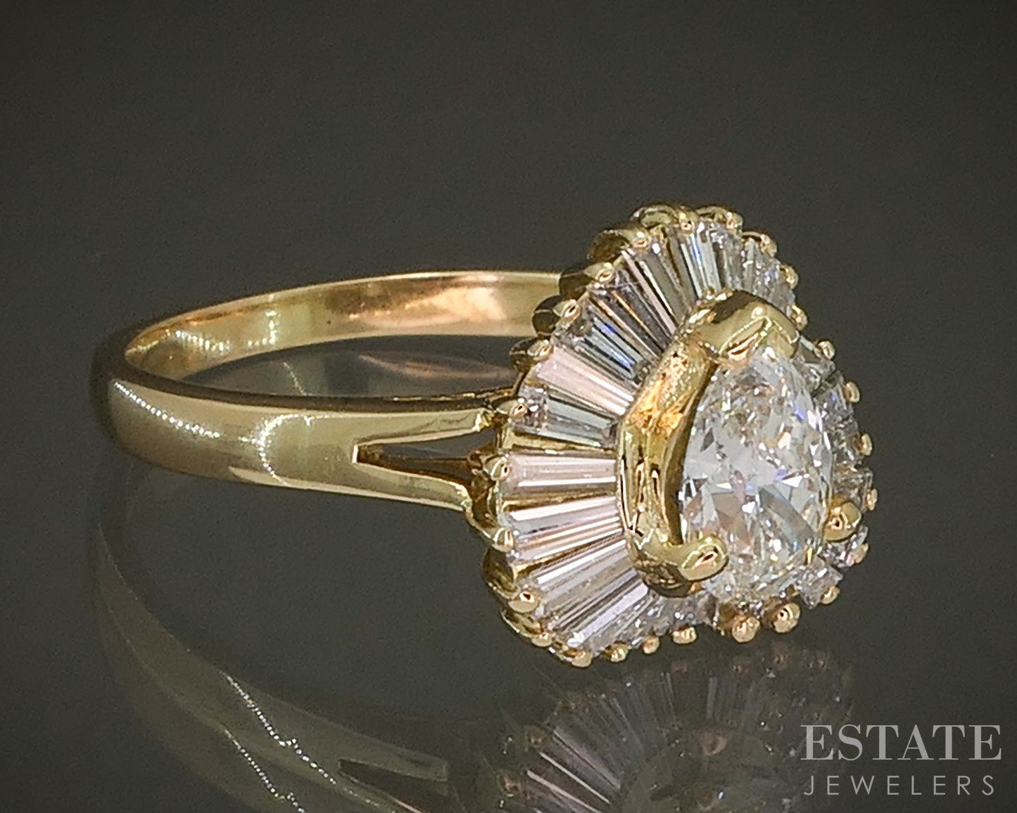 18k Yellow Gold Pear Natural 1.51ctw Diamond Ballerina Engagement Ring p26290