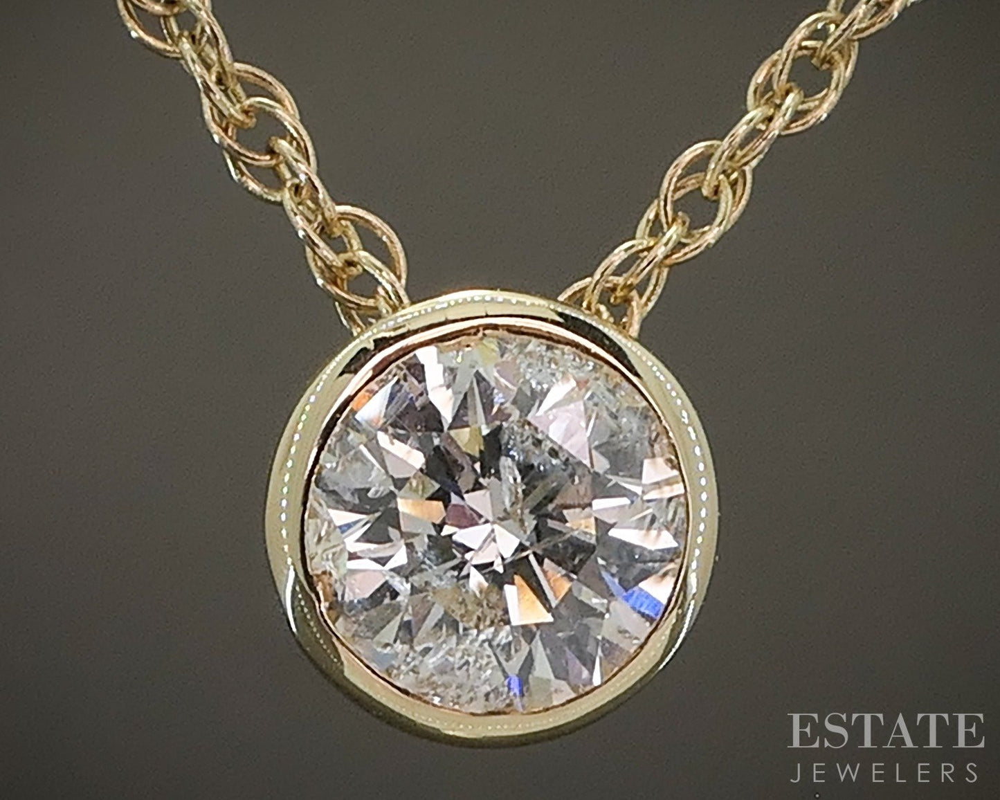 14k Yellow Gold Round Natural 1.04ct Diamond Bezel Solitaire Necklace p27149