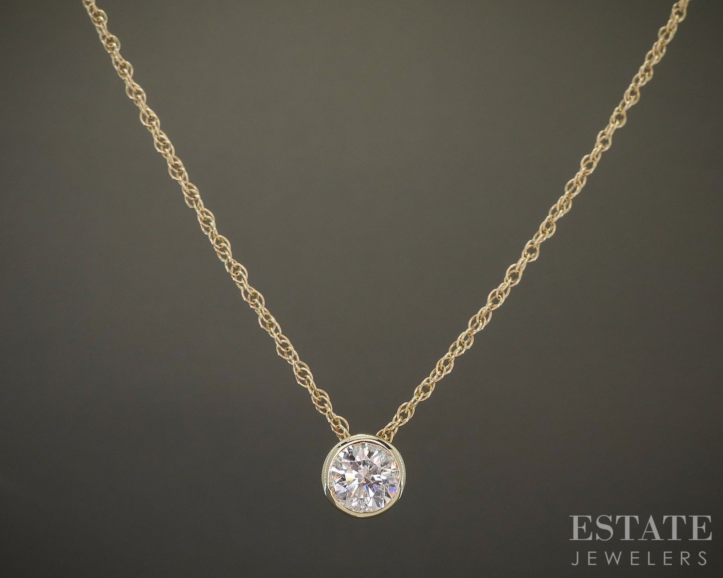 14k Yellow Gold Round Natural 1.04ct Diamond Bezel Solitaire Necklace p27149