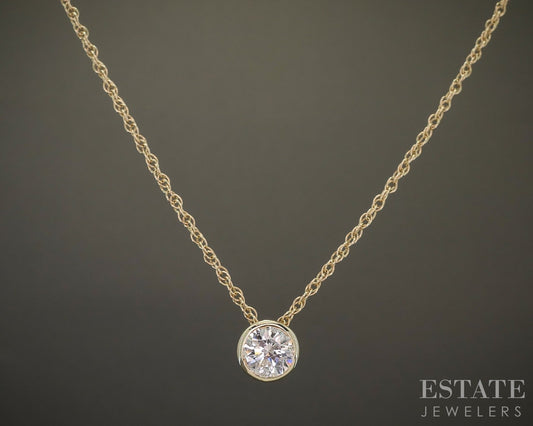 14k Yellow Gold Round Natural 1.04ct Diamond Bezel Solitaire Necklace p27149