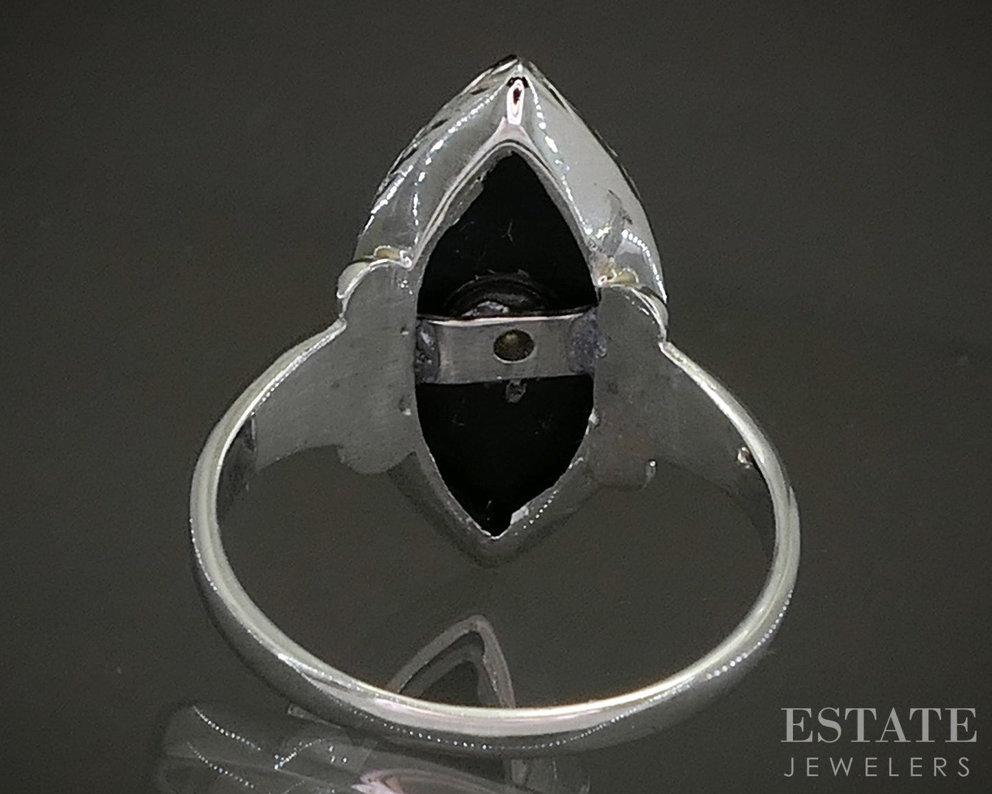 Vintage 14k White Gold OEC Natural Diamond & Black Onyx Navette Ring 3.3g p26285
