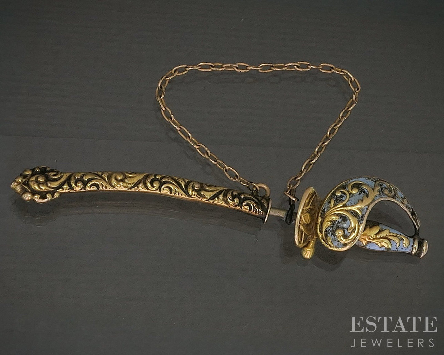 Antique Victorian 9k Yellow Gold Enameled Sword Pin 3.3g p26180