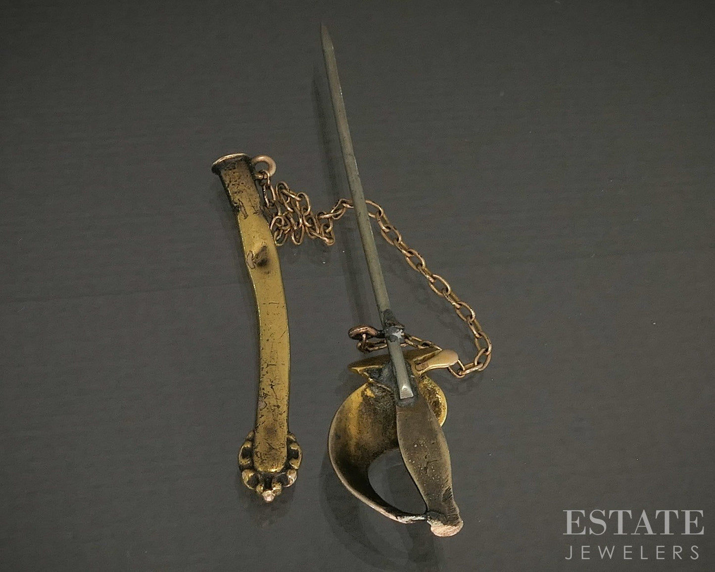 Antique Victorian 9k Yellow Gold Enameled Sword Pin 3.3g p26180