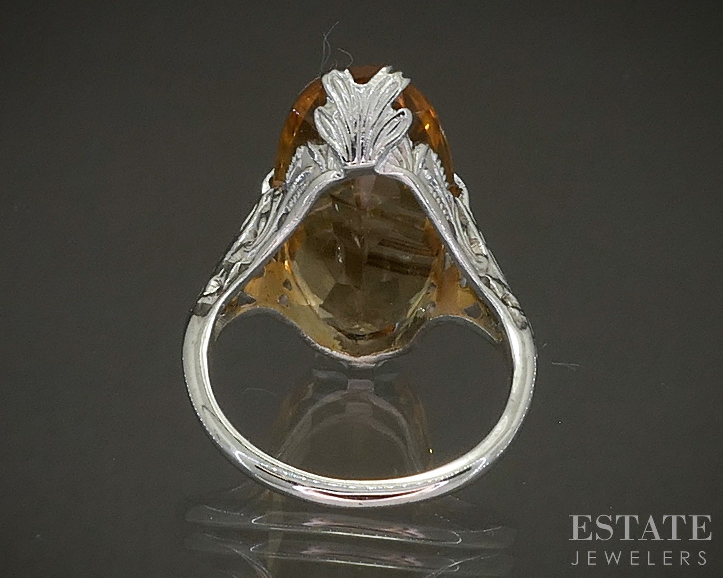 Antique 14k White Gold Oval Natural Citrine Filigree Ring 4.5g p26251