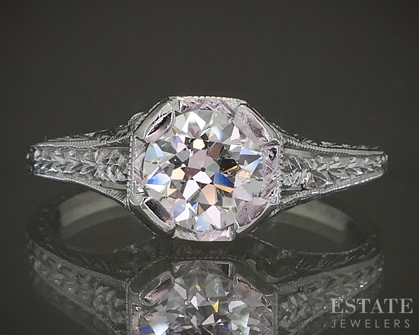 Antique 18k White Gold Transitional Natural .63ct Diamond Filigree Ring p24243