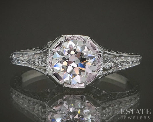 Antique 18k White Gold Transitional Natural .63ct Diamond Filigree Ring p24243