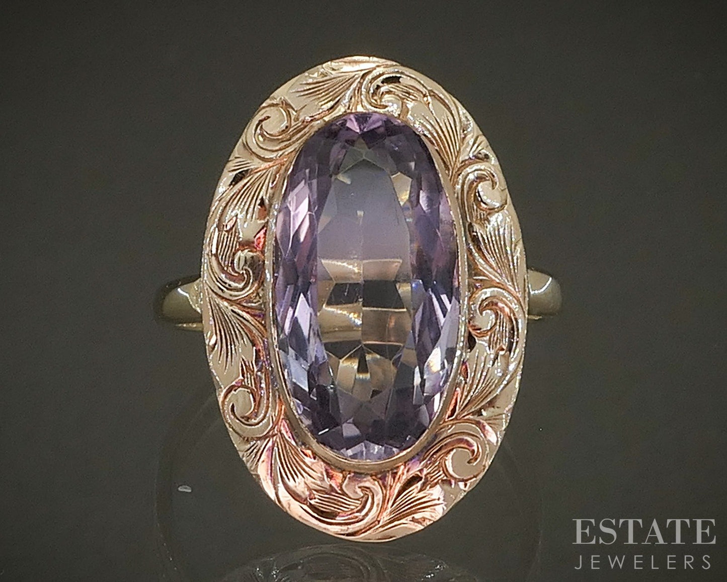 Vintage 14k Yellow Gold Oval Natural Amethyst Shield Ladies Ring 3.1g p26107