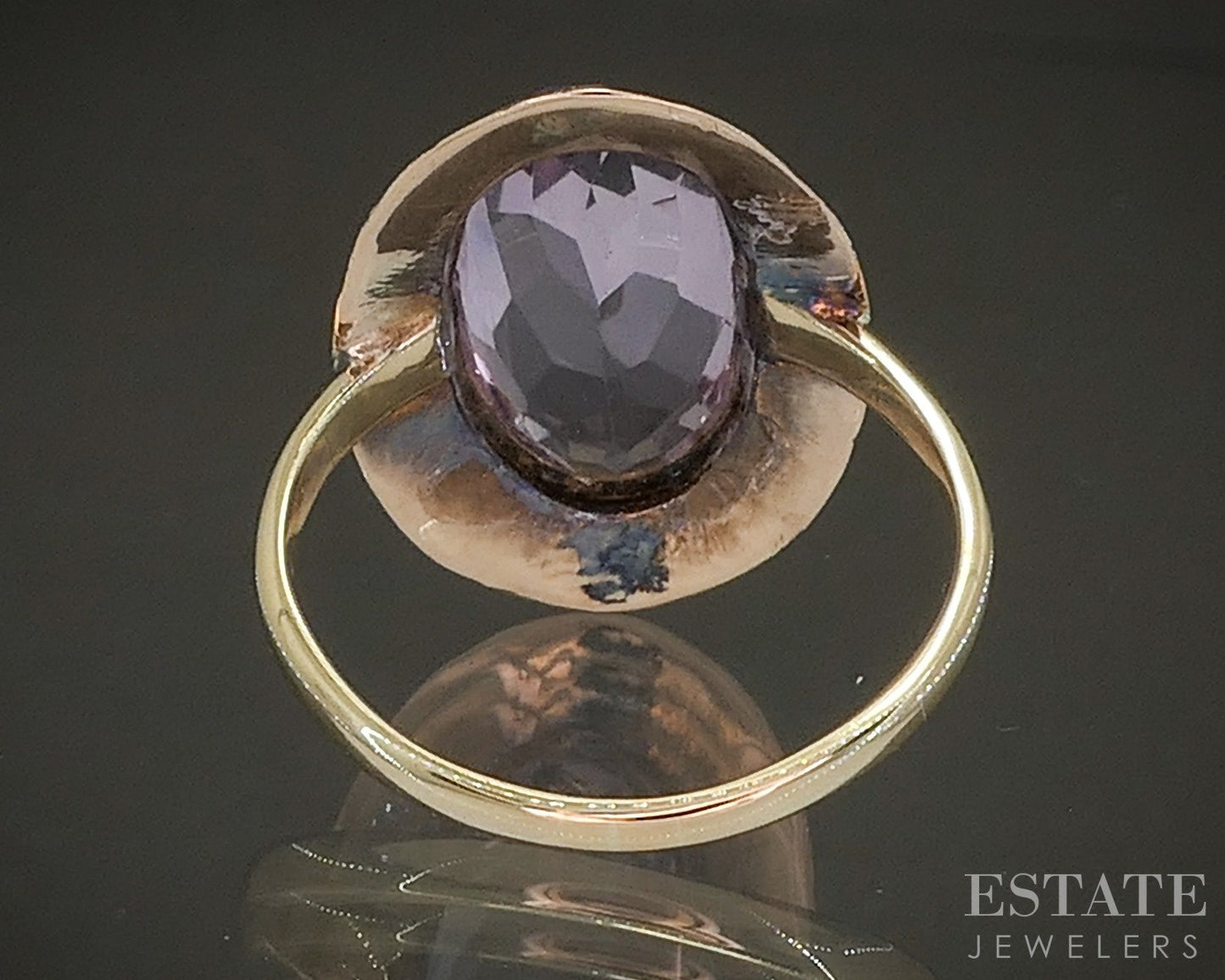 Vintage 14k Yellow Gold Oval Natural Amethyst Shield Ladies Ring 3.1g p26107