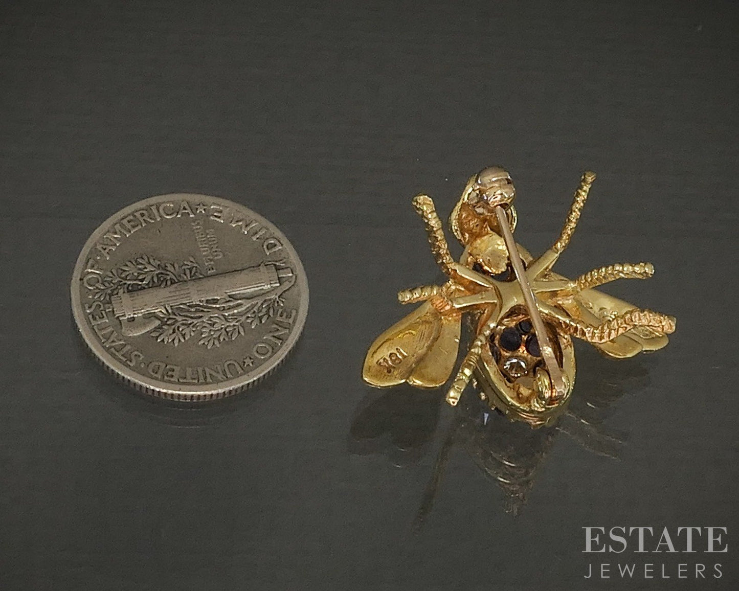 18k Yellow Gold Herbert Rosenthal Amethyst & Diamond Bee Bug Pin Brooch p26013