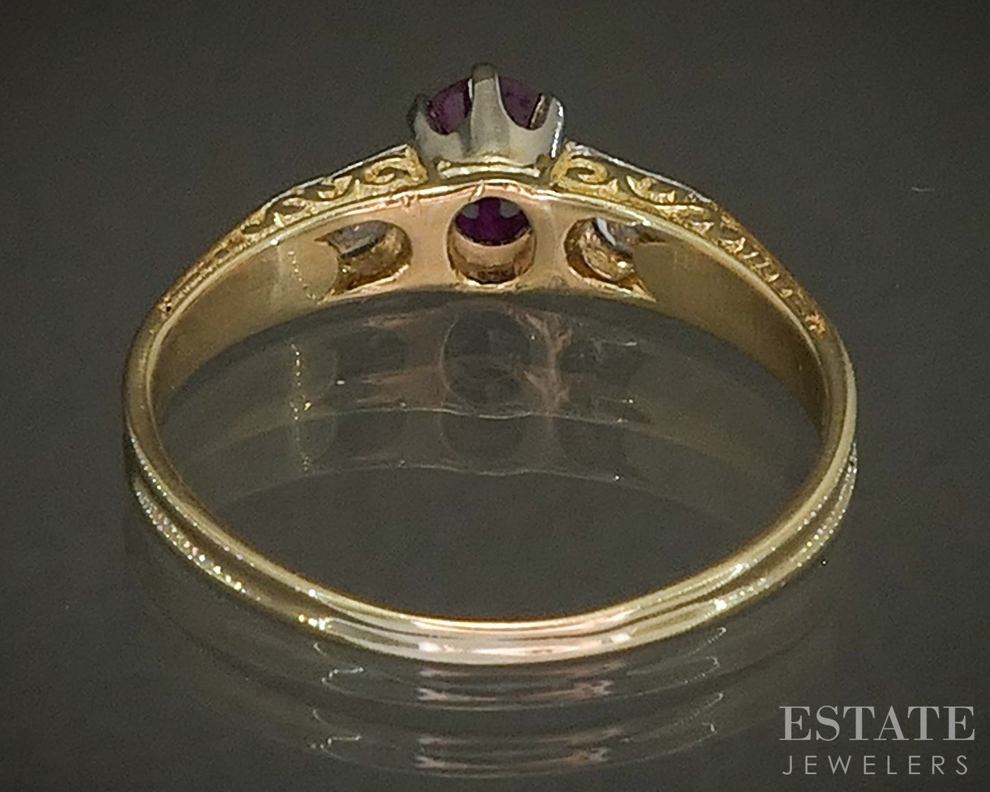 Antique 18k Yellow & White Gold Natural Ruby OMC Diamond Ring 2.2g p26103