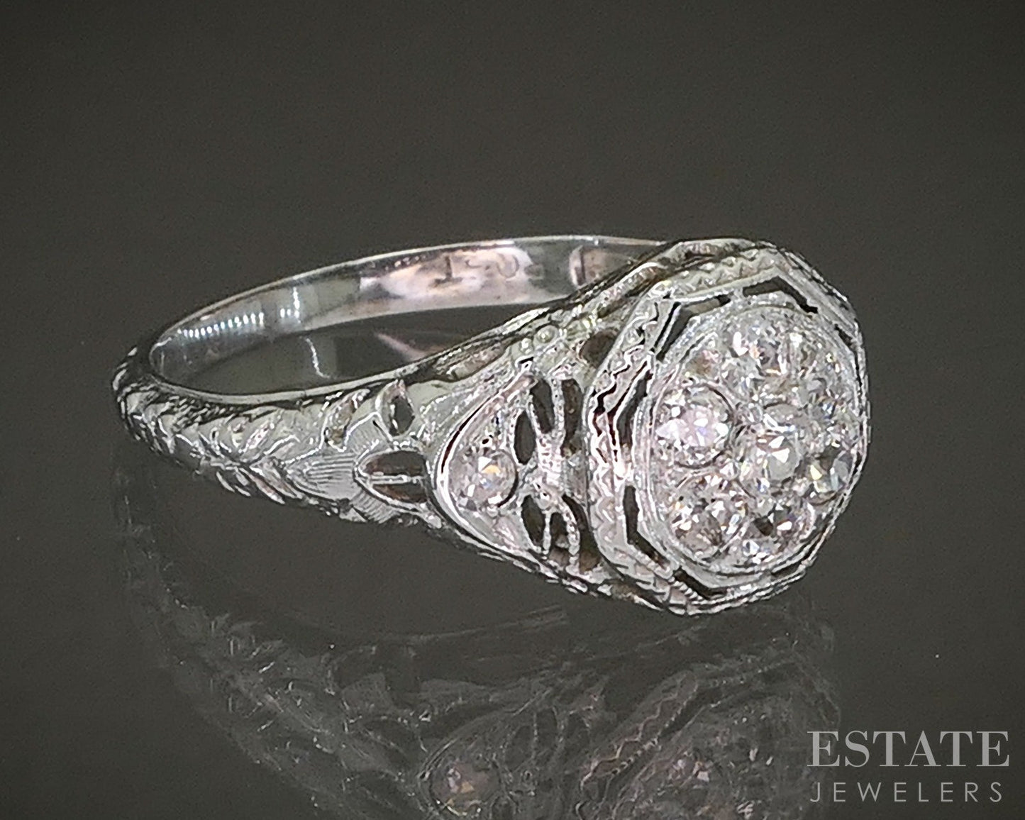 Antique 18k White Gold & Platinum Natural .19ctw Diamond Filigree Ring p26154