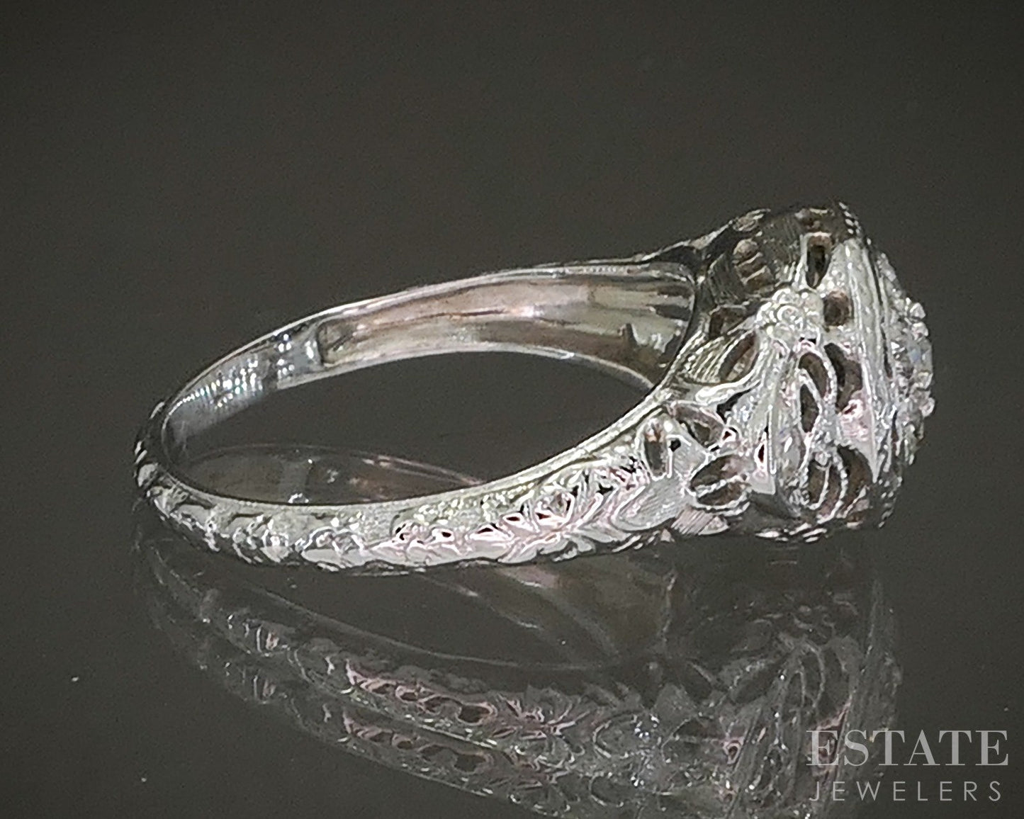 Antique 18k White Gold & Platinum Natural .19ctw Diamond Filigree Ring p26154