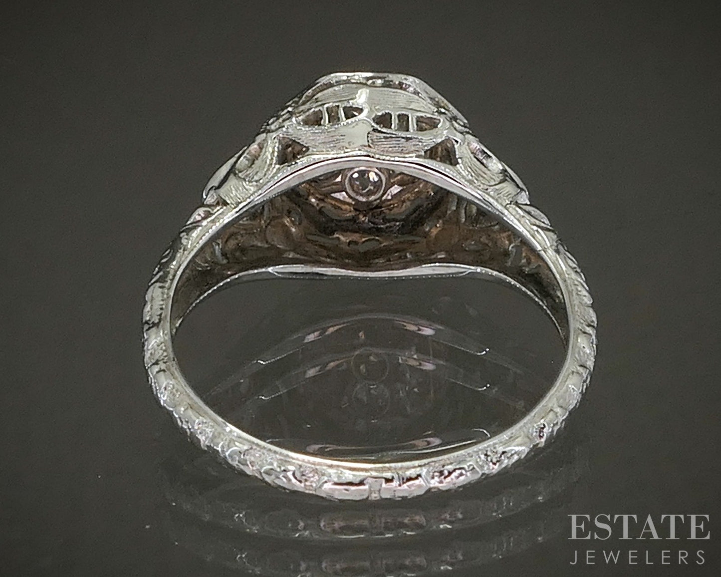 Antique 18k White Gold & Platinum Natural .19ctw Diamond Filigree Ring p26154
