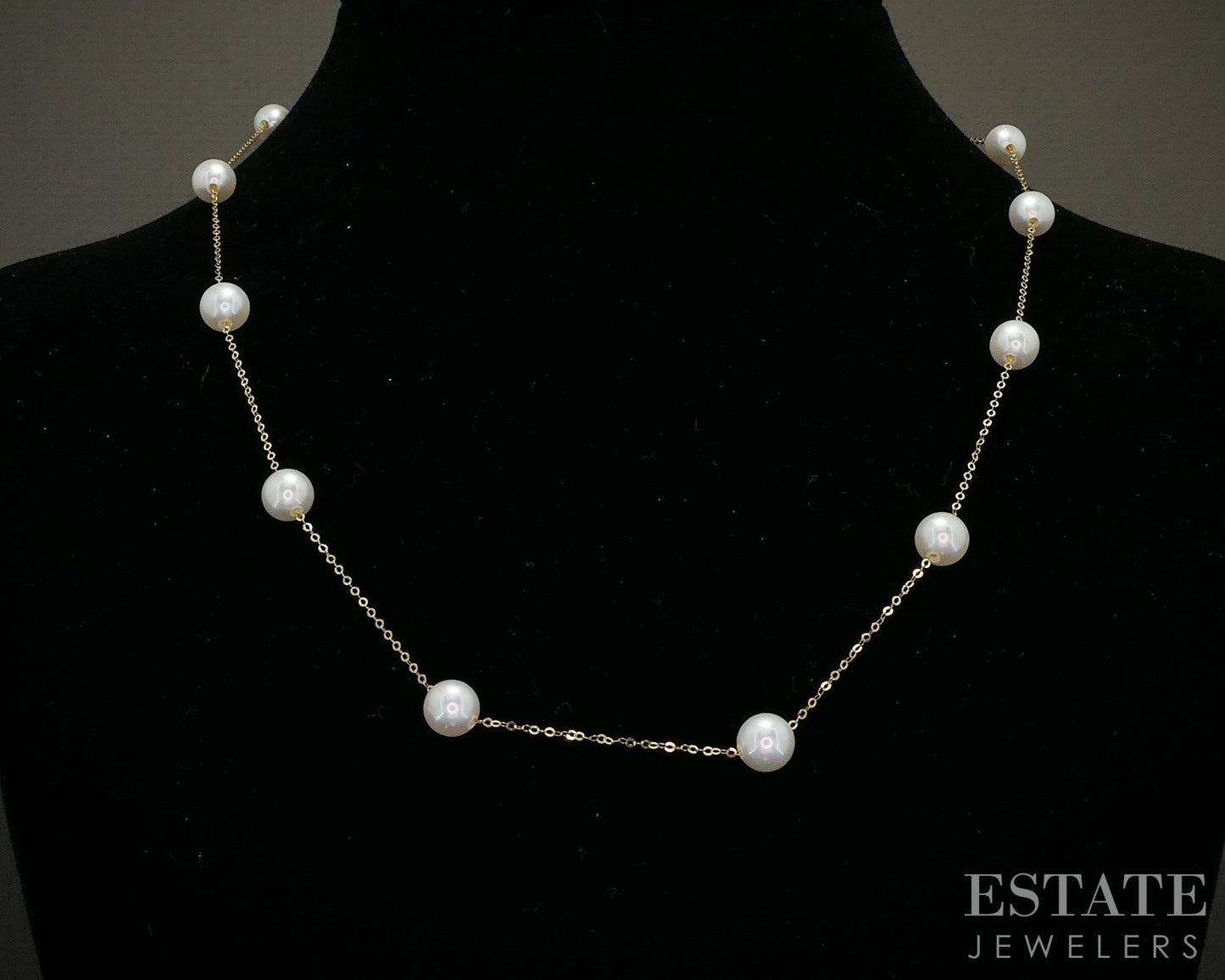 18k Yellow Gold 6.5mm Freshwater Pearl Station Necklace 5.6g 20"L p25477