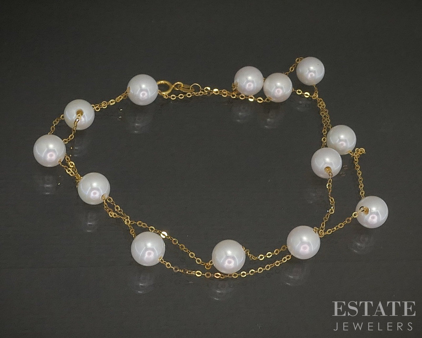 18k Yellow Gold 6.5mm Freshwater Pearl Station Necklace 5.6g 20"L p25477