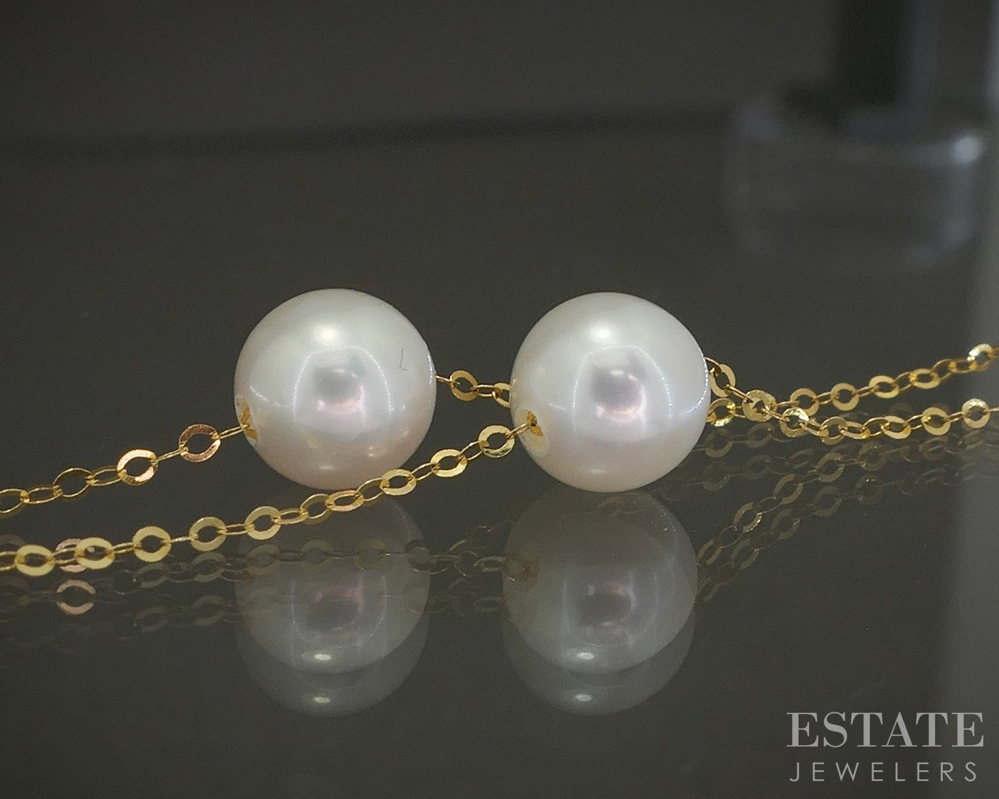 18k Yellow Gold 6.5mm Freshwater Pearl Station Necklace 5.6g 20"L p25477