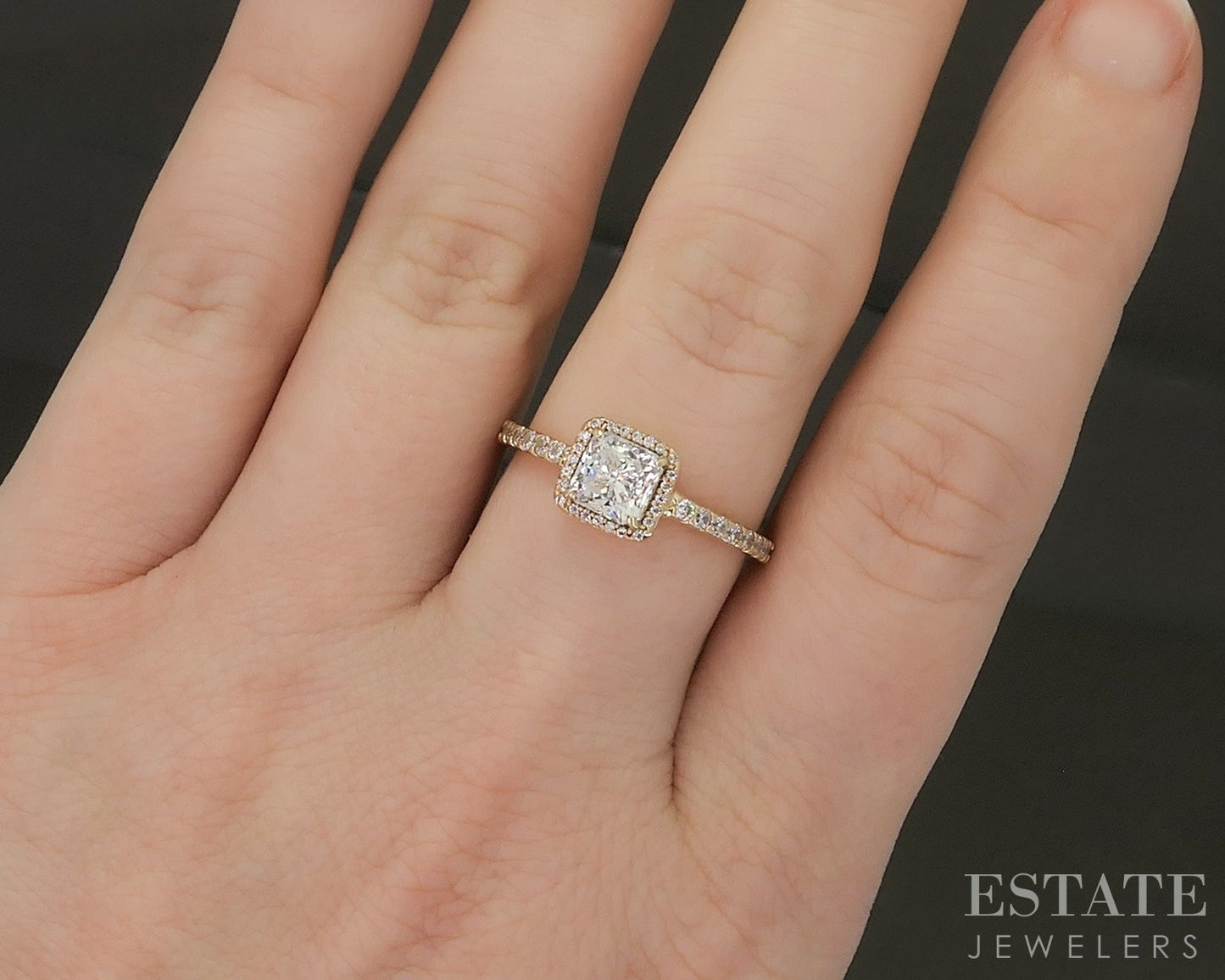 14k Yellow Gold Pandora Princess CZ Halo Engagement Ring 2.9g p25732