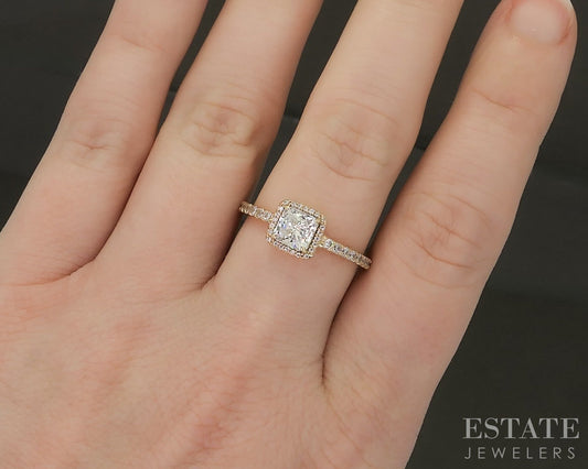 14k Yellow Gold Pandora Princess CZ Halo Engagement Ring 2.9g p25732