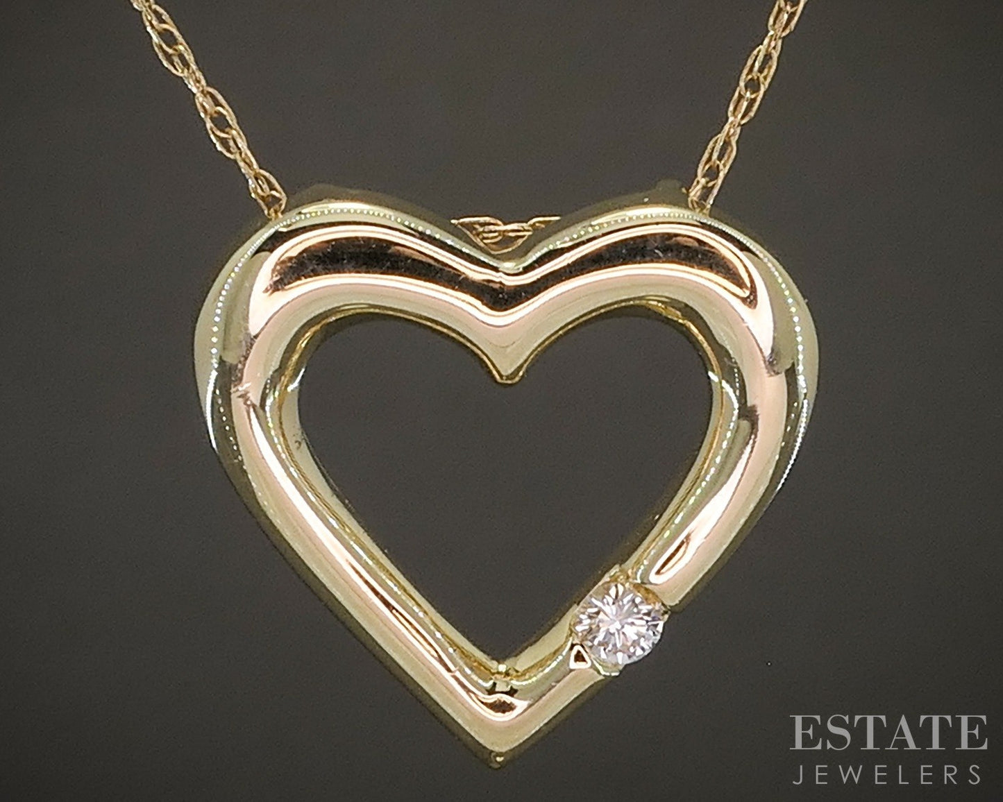14k Yellow Gold Natural Diamond Open Heart Ladies Necklace 2.6g 20"L p25720