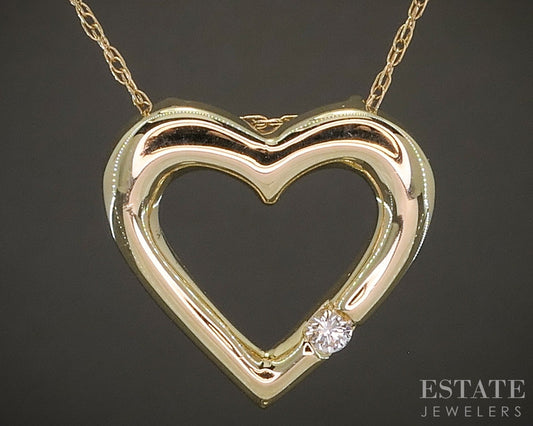 14k Yellow Gold Natural Diamond Open Heart Ladies Necklace 2.6g 20"L p25720