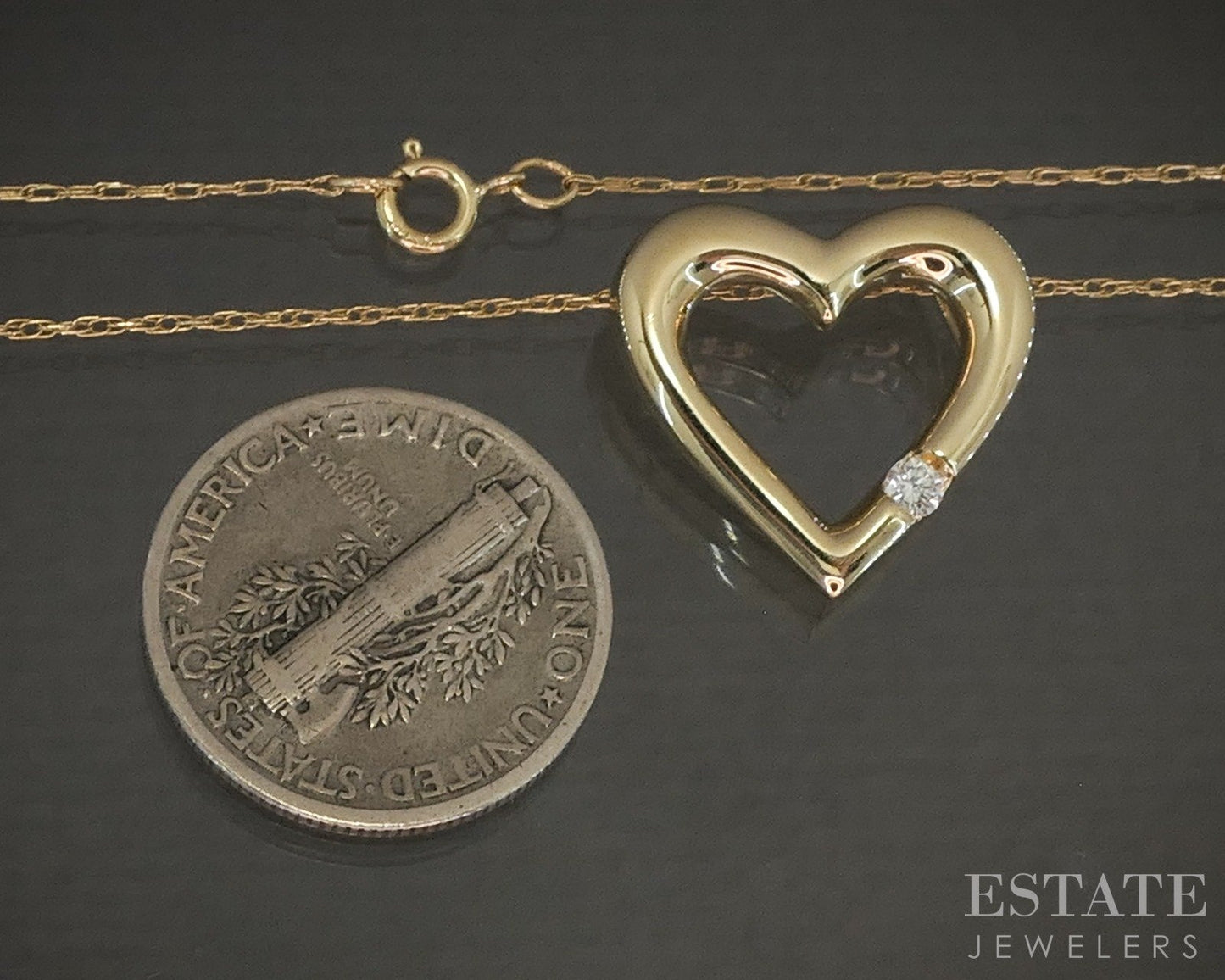 14k Yellow Gold Natural Diamond Open Heart Ladies Necklace 2.6g 20"L p25720